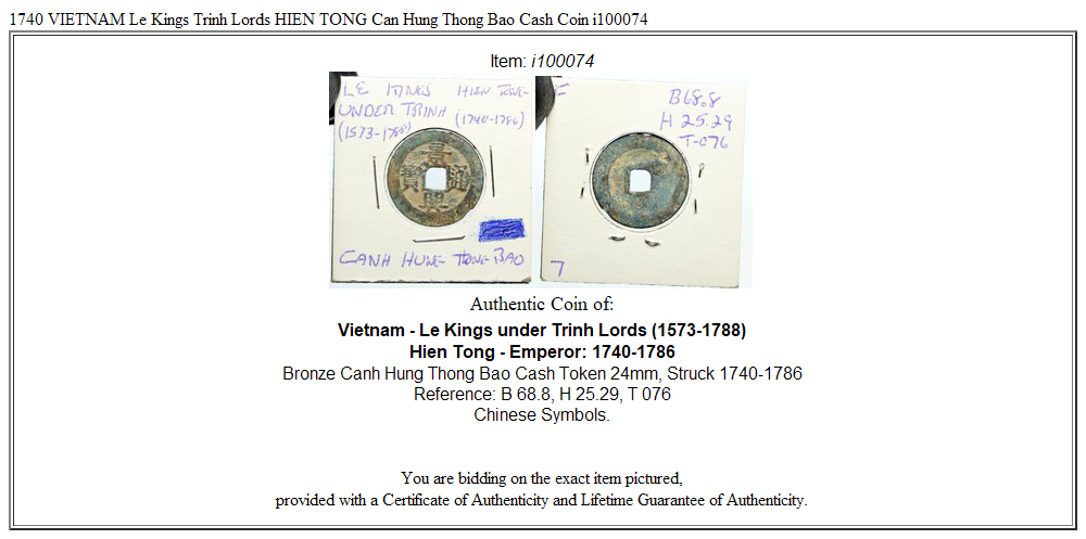 1740 VIETNAM Le Kings Trinh Lords HIEN TONG Can Hung Thong Bao Cash Coin i100074