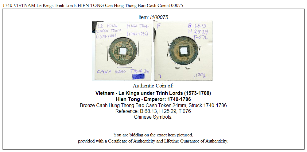 1740 VIETNAM Le Kings Trinh Lords HIEN TONG Can Hung Thong Bao Cash Coin i100075