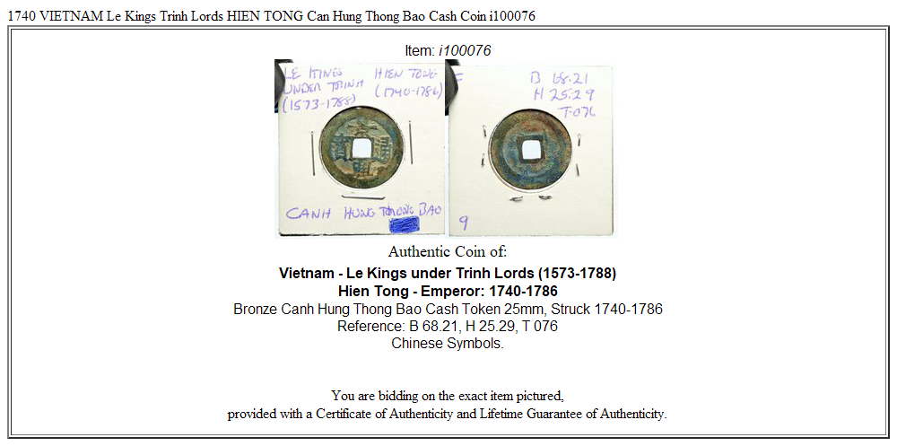 1740 VIETNAM Le Kings Trinh Lords HIEN TONG Can Hung Thong Bao Cash Coin i100076