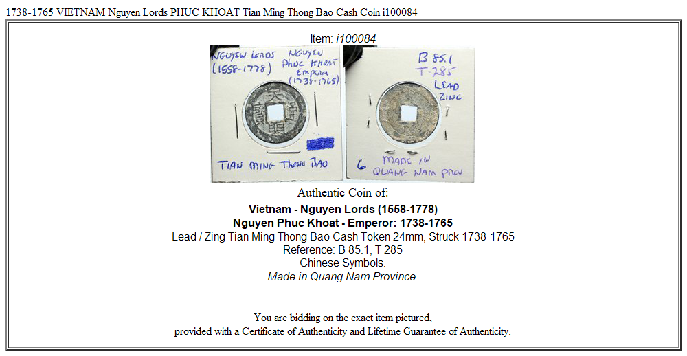 1738-1765 VIETNAM Nguyen Lords PHUC KHOAT Tian Ming Thong Bao Cash Coin i100084