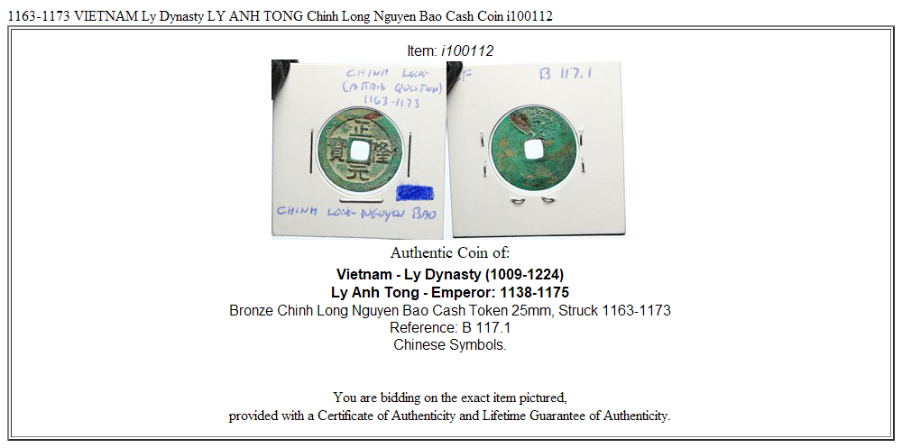 1163-1173 VIETNAM Ly Dynasty LY ANH TONG Chinh Long Nguyen Bao Cash Coin i100112