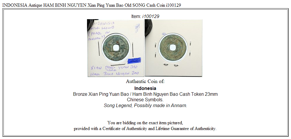 INDONESIA Antique HAM BINH NGUYEN Xian Ping Yuan Bao Old SONG Cash Coin i100129