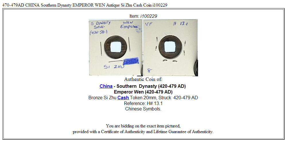 470-479AD CHINA Southern Dynasty EMPEROR WEN Antique Si Zhu Cash Coin i100229