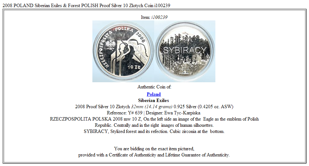 2008 POLAND Siberian Exiles & Forest POLISH Proof Silver 10 Zlotych Coin i100239