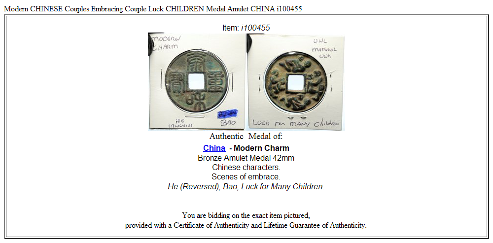 Modern CHINESE Couples Embracing Couple Luck CHILDREN Medal Amulet CHINA i100455