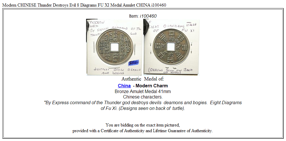 Modern CHINESE Thunder Destroys Evil 8 Diagrams FU XI Medal Amulet CHINA i100460