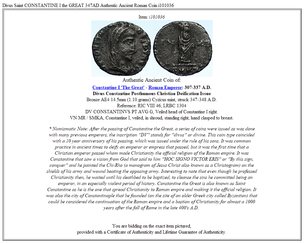 Divus Saint CONSTANTINE I the GREAT 347AD Authentic Ancient Roman Coin i101036