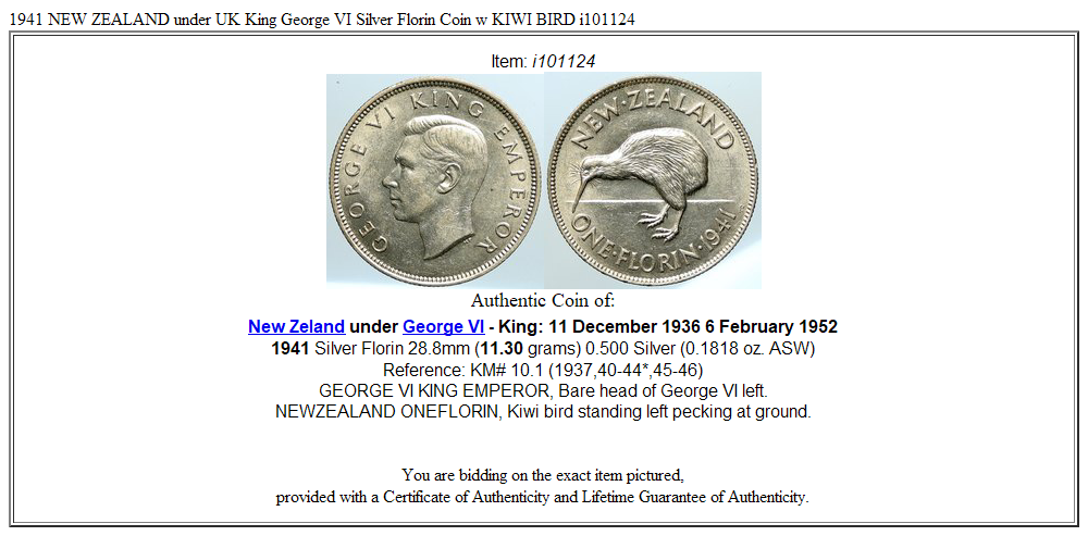 1941 NEW ZEALAND under UK King George VI Silver Florin Coin w KIWI BIRD i101124