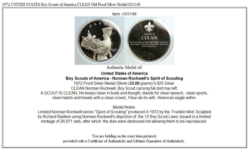 1972 UNITED STATES Boy Scouts of America CLEAN Old Proof Silver Medal i101146