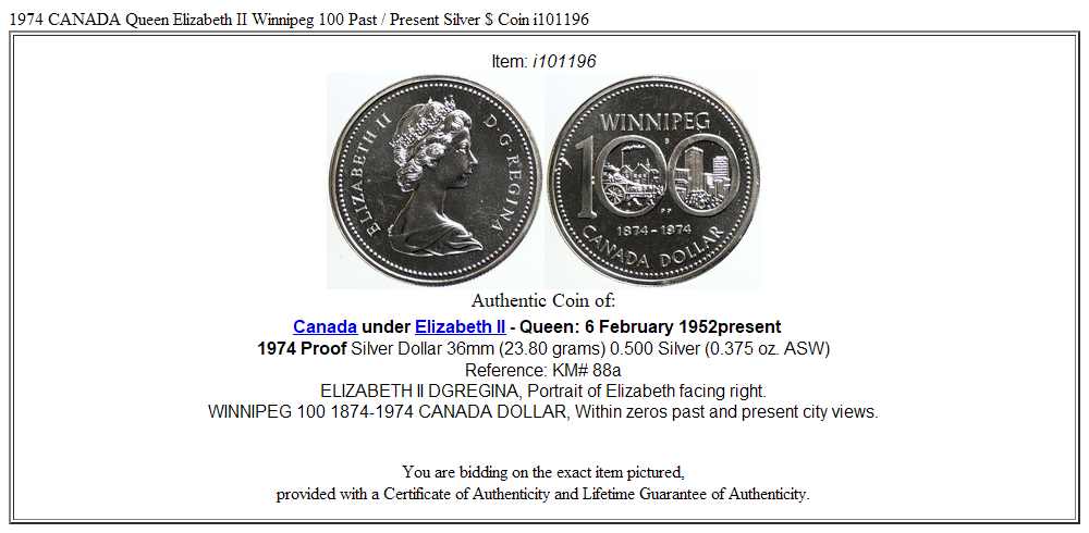 1974 CANADA Queen Elizabeth II Winnipeg 100 Past / Present Silver $ Coin i101196