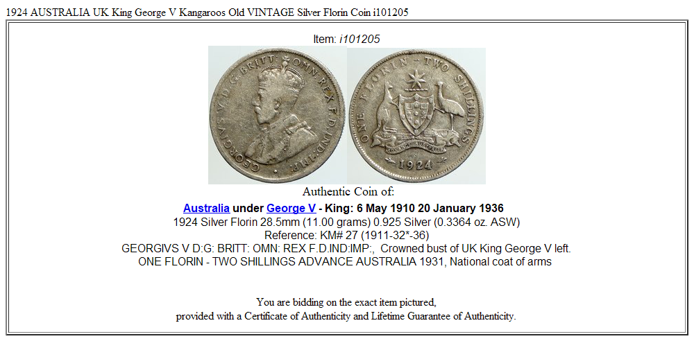 1924 AUSTRALIA UK King George V Kangaroos Old VINTAGE Silver Florin Coin i101205