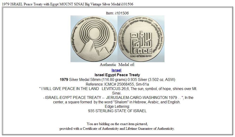 1979 ISRAEL Peace Treaty with Egypt MOUNT SINAI Big Vintage Silver Medal i101506