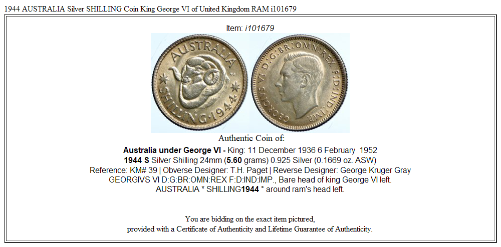 1944 AUSTRALIA Silver SHILLING Coin King George VI of United Kingdom RAM i101679