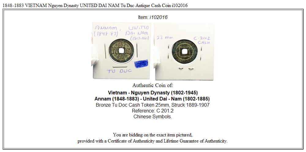 1848-1883 VIETNAM Nguyen Dynasty UNITED DAI NAM Tu Duc Antique Cash Coin i102016