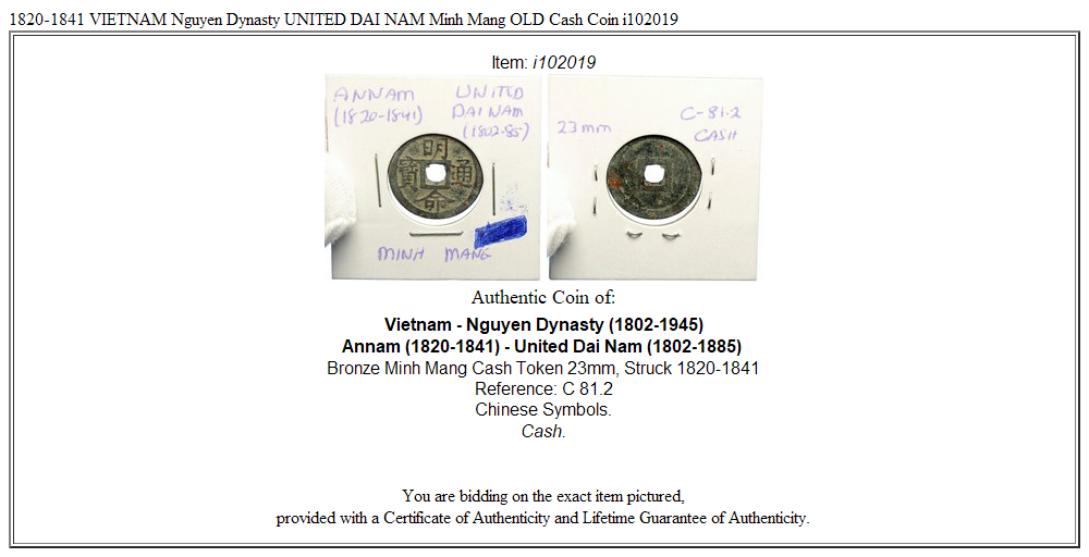 1820-1841 VIETNAM Nguyen Dynasty UNITED DAI NAM Minh Mang OLD Cash Coin i102019