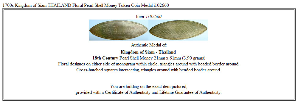 1700s Kingdom of Siam THAILAND Floral Pearl Shell Money Token Coin Medal i102660