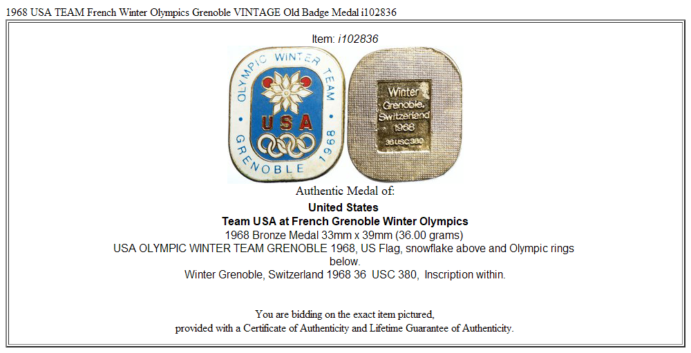 1968 USA TEAM French Winter Olympics Grenoble VINTAGE Old Badge Medal i102836