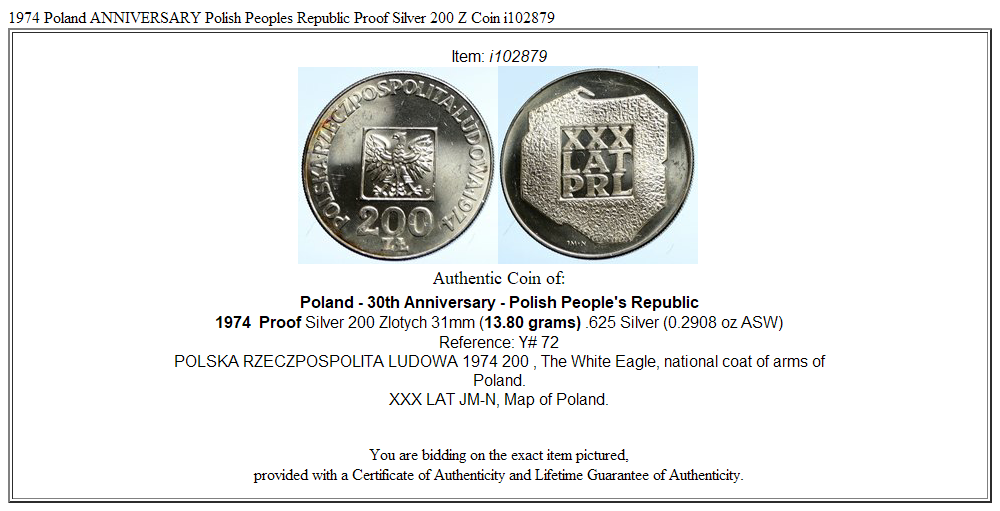 1974 Poland ANNIVERSARY Polish Peoples Republic Proof Silver 200 Z Coin i102879