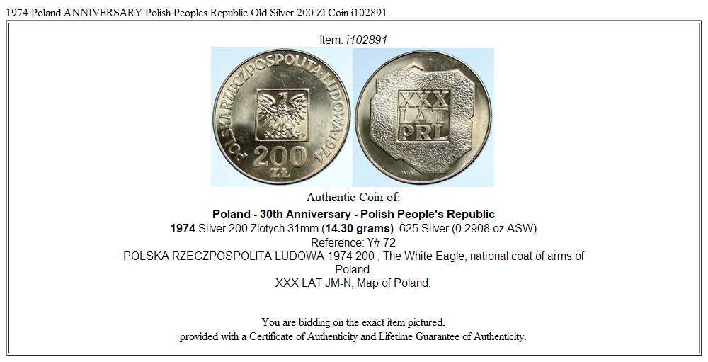 1974 Poland ANNIVERSARY Polish Peoples Republic Old Silver 200 Zl Coin i102891