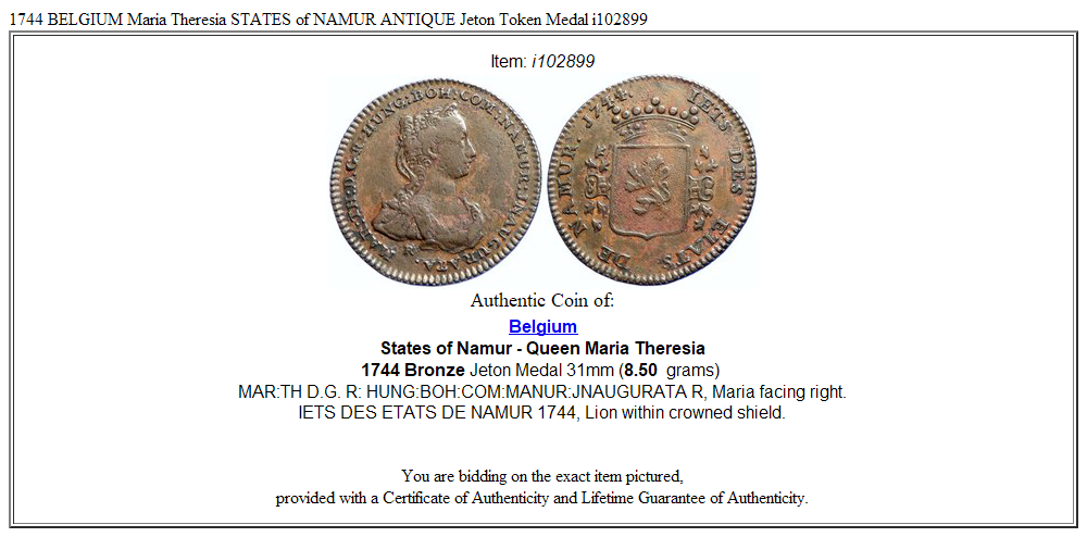 1744 BELGIUM Maria Theresia STATES of NAMUR ANTIQUE Jeton Token Medal i102899