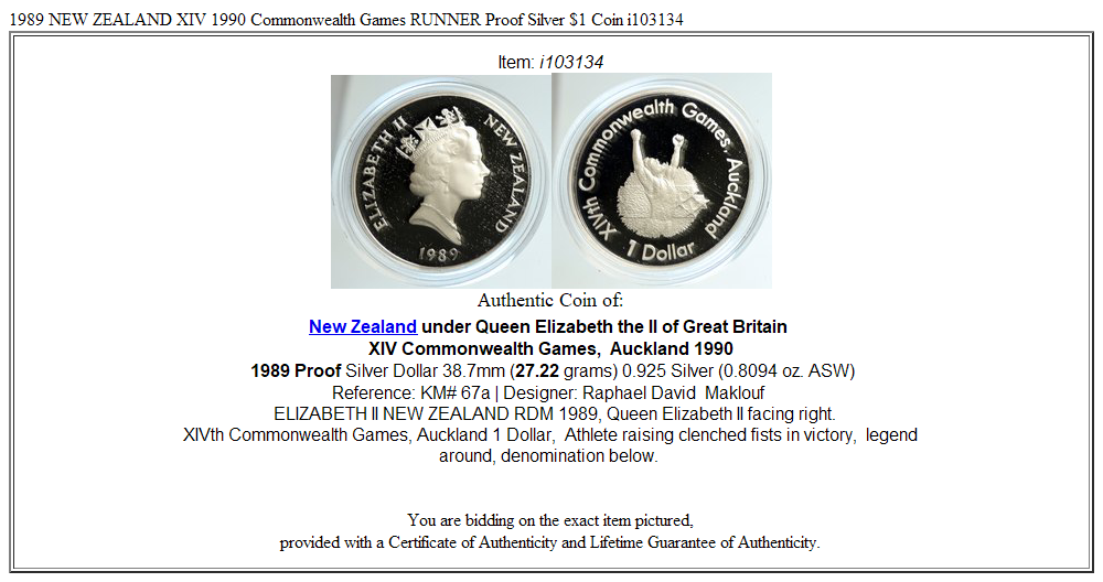 1989 NEW ZEALAND XIV 1990 Commonwealth Games RUNNER Proof Silver $1 Coin i103134