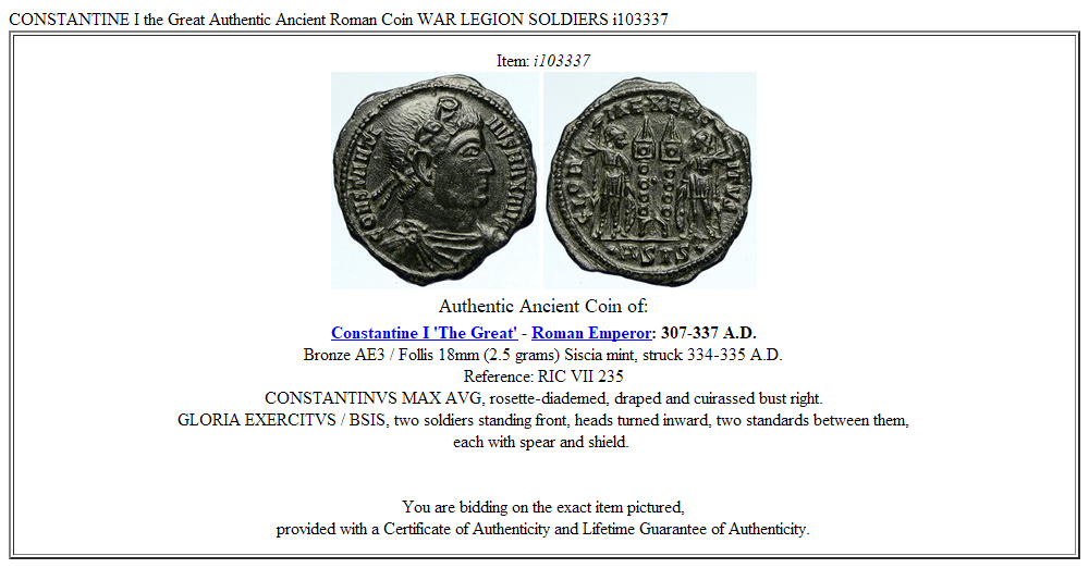 CONSTANTINE I the Great Authentic Ancient Roman Coin WAR LEGION SOLDIERS i103337