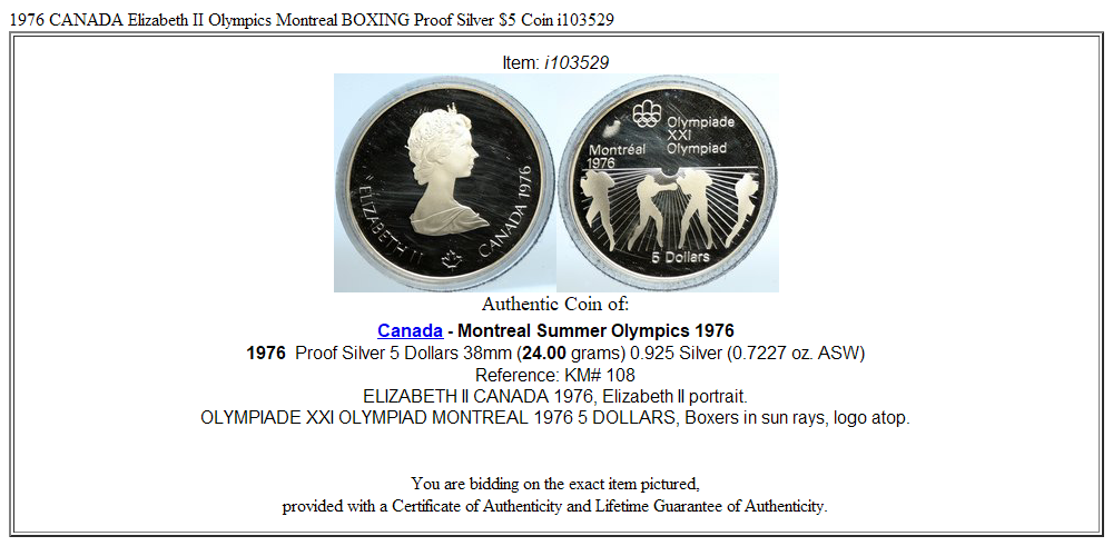 1976 CANADA Elizabeth II Olympics Montreal BOXING Proof Silver $5 Coin i103529