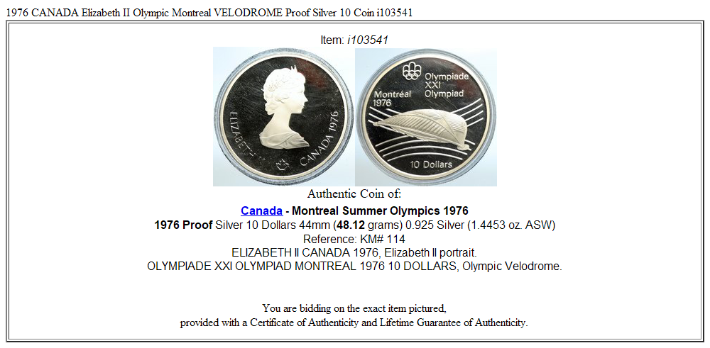 1976 CANADA Elizabeth II Olympic Montreal VELODROME Proof Silver 10 Coin i103541