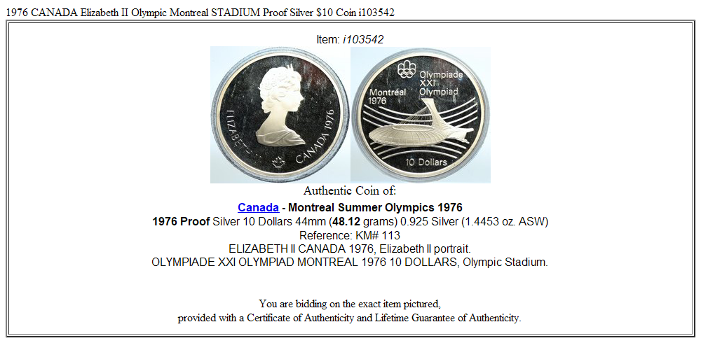 1976 CANADA Elizabeth II Olympic Montreal STADIUM Proof Silver $10 Coin i103542