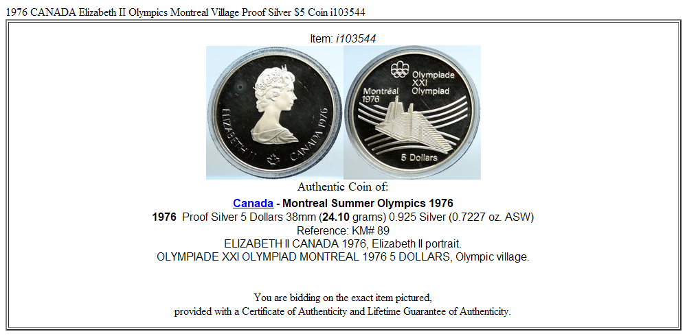 1976 CANADA Elizabeth II Olympics Montreal Village Proof Silver $5 Coin i103544