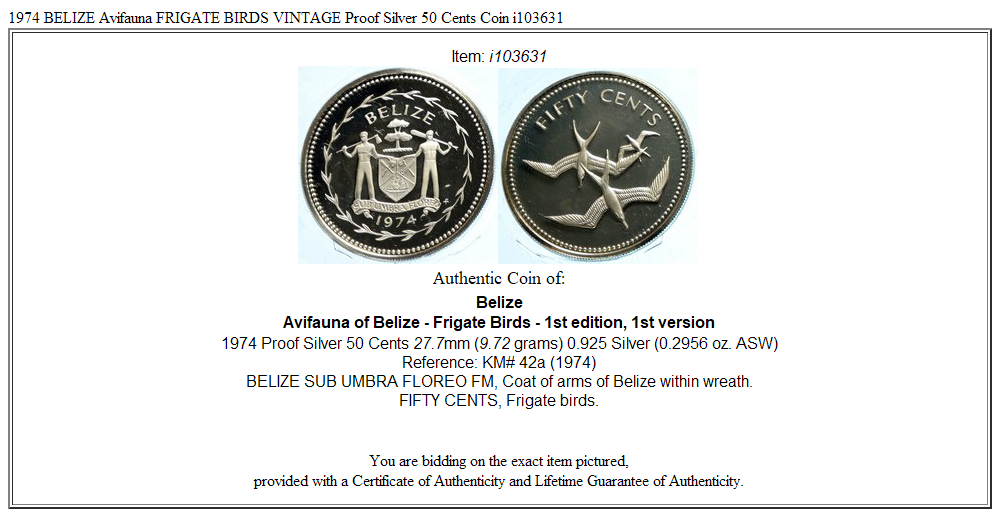 1974 BELIZE Avifauna FRIGATE BIRDS VINTAGE Proof Silver 50 Cents Coin i103631