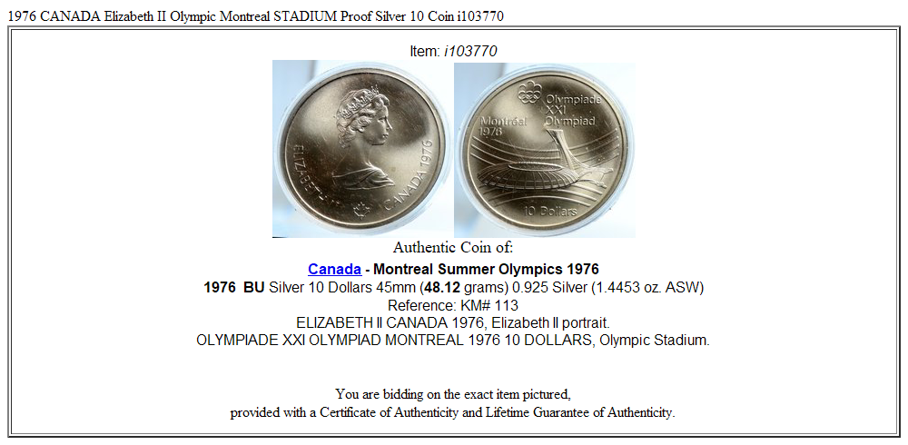 1976 CANADA Elizabeth II Olympic Montreal STADIUM Proof Silver 10 Coin i103770