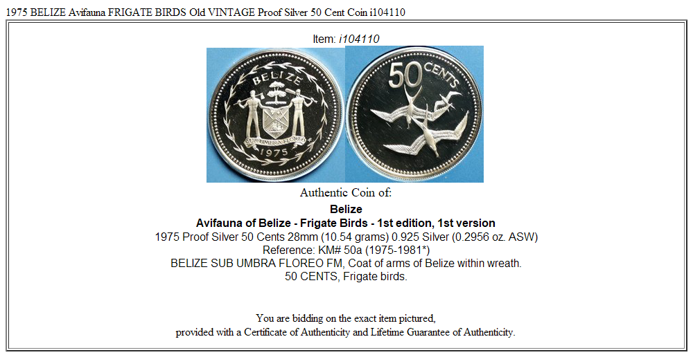 1975 BELIZE Avifauna FRIGATE BIRDS Old VINTAGE Proof Silver 50 Cent Coin i104110