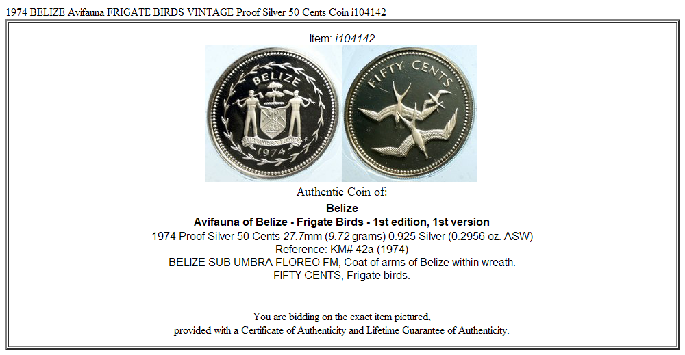 1974 BELIZE Avifauna FRIGATE BIRDS VINTAGE Proof Silver 50 Cents Coin i104142