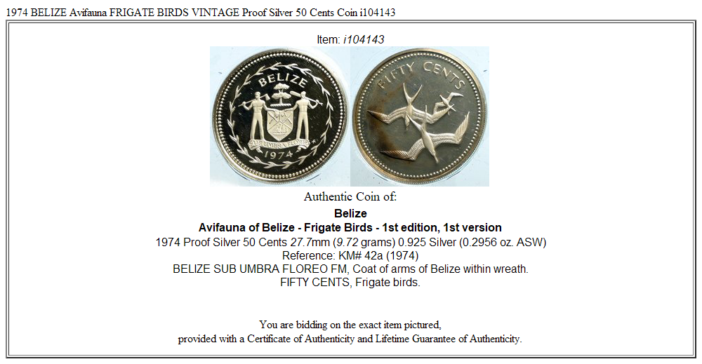 1974 BELIZE Avifauna FRIGATE BIRDS VINTAGE Proof Silver 50 Cents Coin i104143