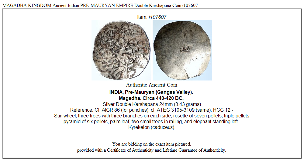 MAGADHA KINGDOM Ancient Indian PRE-MAURYAN EMPIRE Double Karshapana Coin i107607