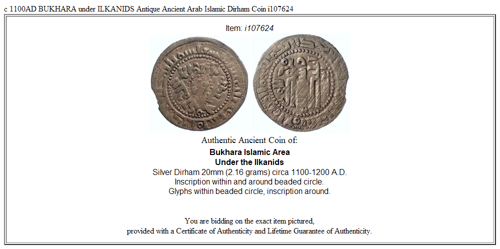 c 1100AD BUKHARA under ILKANIDS Antique Ancient Arab Islamic Dirham Coin i107624