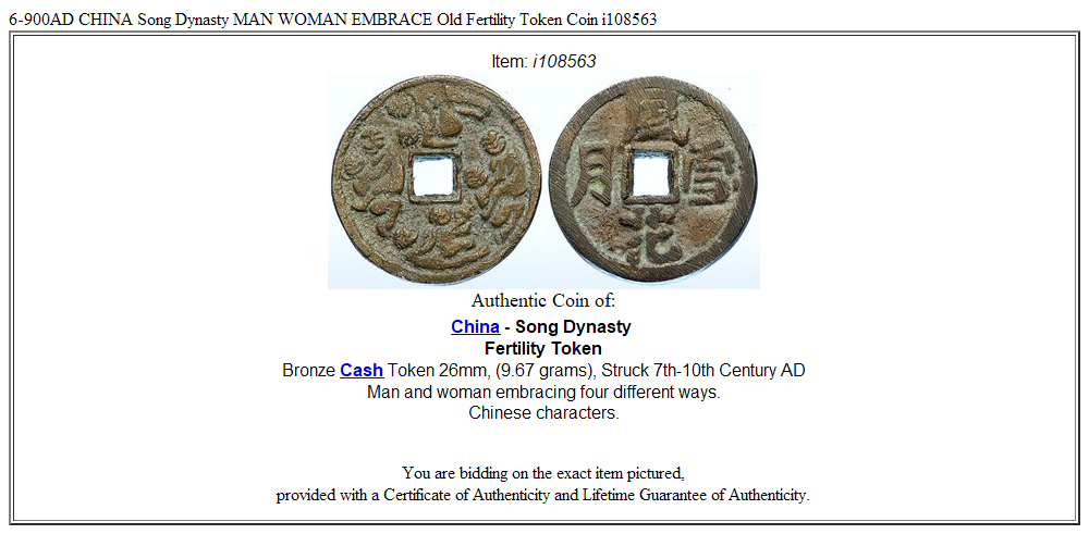 6-900AD CHINA Song Dynasty MAN WOMAN EMBRACE Old Fertility Token Coin i108563