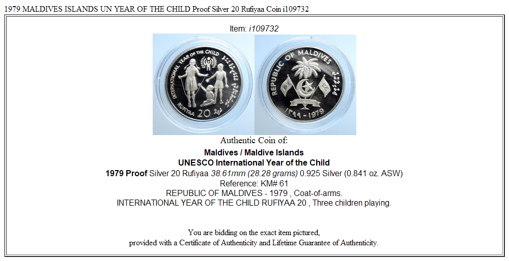 1979 MALDIVES ISLANDS UN YEAR OF THE CHILD Proof Silver 20 Rufiyaa Coin i109732
