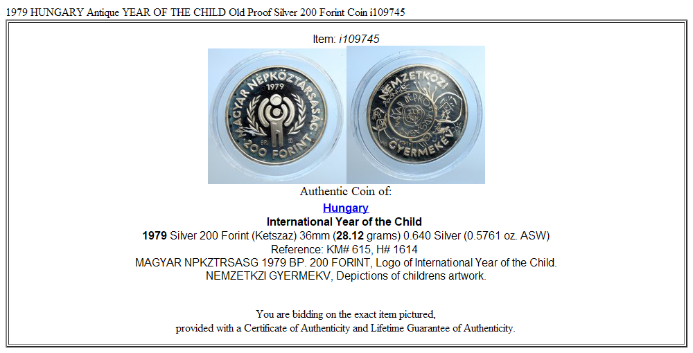 1979 HUNGARY Antique YEAR OF THE CHILD Old Proof Silver 200 Forint Coin i109745