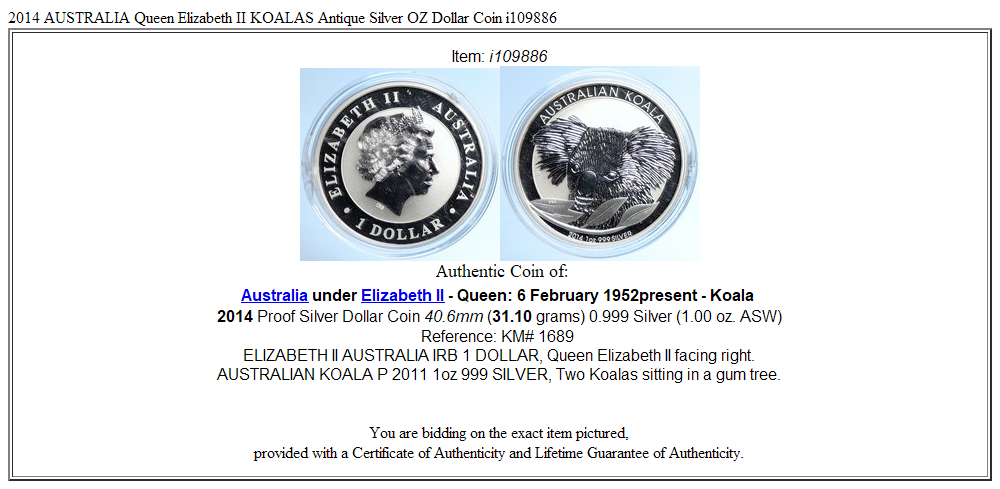 2014 AUSTRALIA Queen Elizabeth II KOALAS Antique Silver OZ Dollar Coin i109886