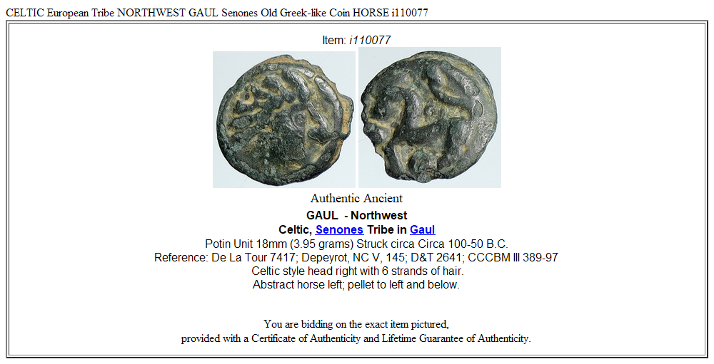 CELTIC European Tribe NORTHWEST GAUL Senones Old Greek-like Coin HORSE i110077