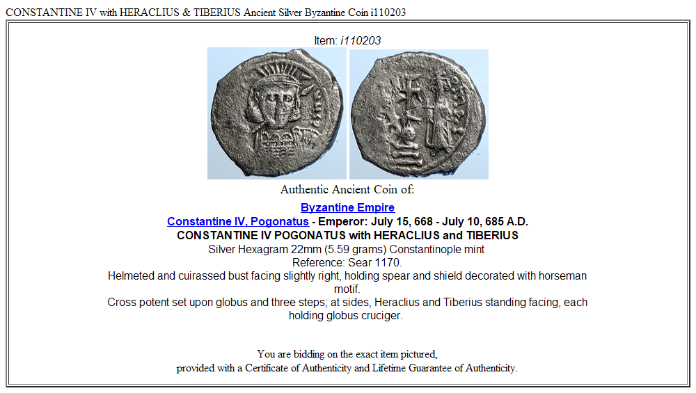 CONSTANTINE IV with HERACLIUS & TIBERIUS Ancient Silver Byzantine Coin ...