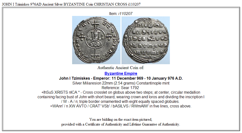 JOHN I Tzimiskes 976AD Ancient Silver BYZANTINE Coin CHRISTIAN CROSS i110207