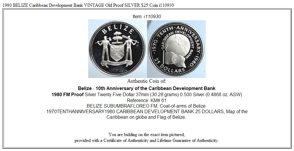 1980 BELIZE Caribbean Development Bank VINTAGE Old Proof SILVER $25 Coin i110930