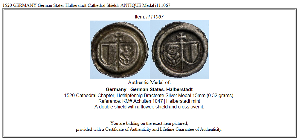 1520 GERMANY German States Halberstadt Cathedral Shields ANTIQUE Medal i111067