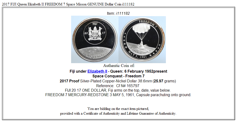 2017 FIJI Queen Elizabeth II FREEDOM 7 Space Misson GENUINE Dollar Coin i111182