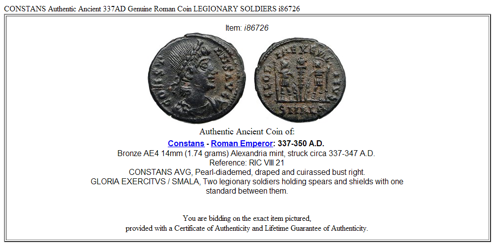 CONSTANS Authentic Ancient 337AD Genuine Roman Coin LEGIONARY SOLDIERS i86726