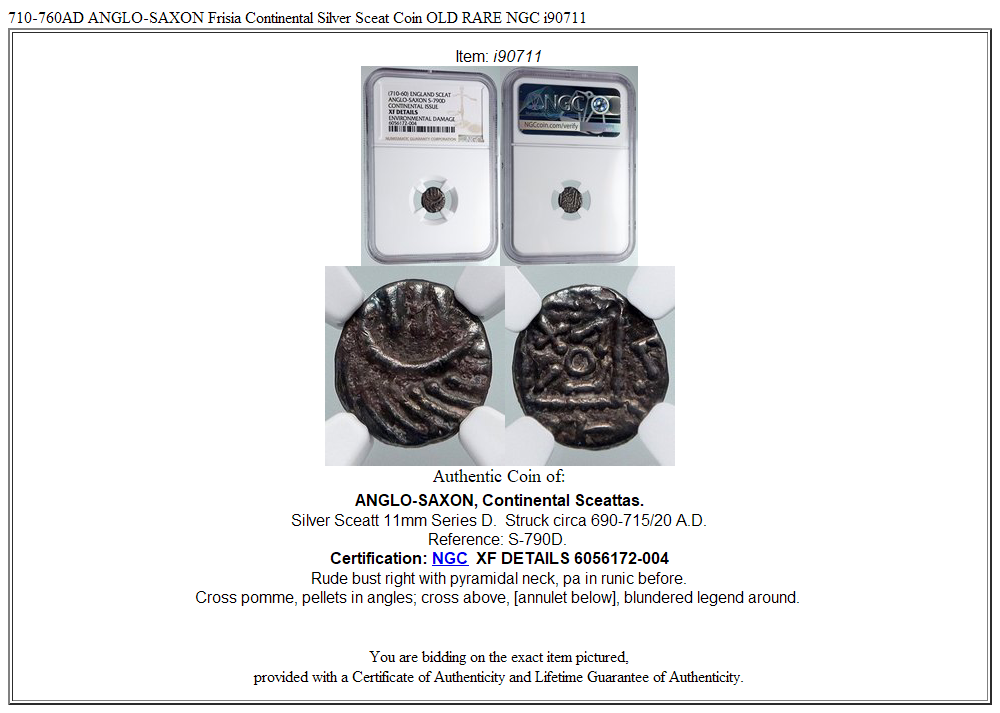 710-760AD ANGLO-SAXON Frisia Continental Silver Sceat Coin OLD RARE NGC i90711