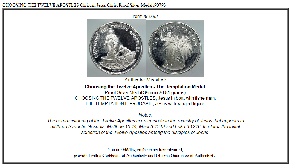 CHOOSING THE TWELVE APOSTLES Christian Jesus Christ Proof Silver Medal i90793